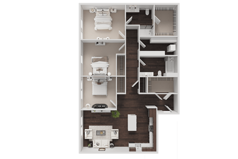 Floor plan for 3 beds, 2 baths, 1284 sqft